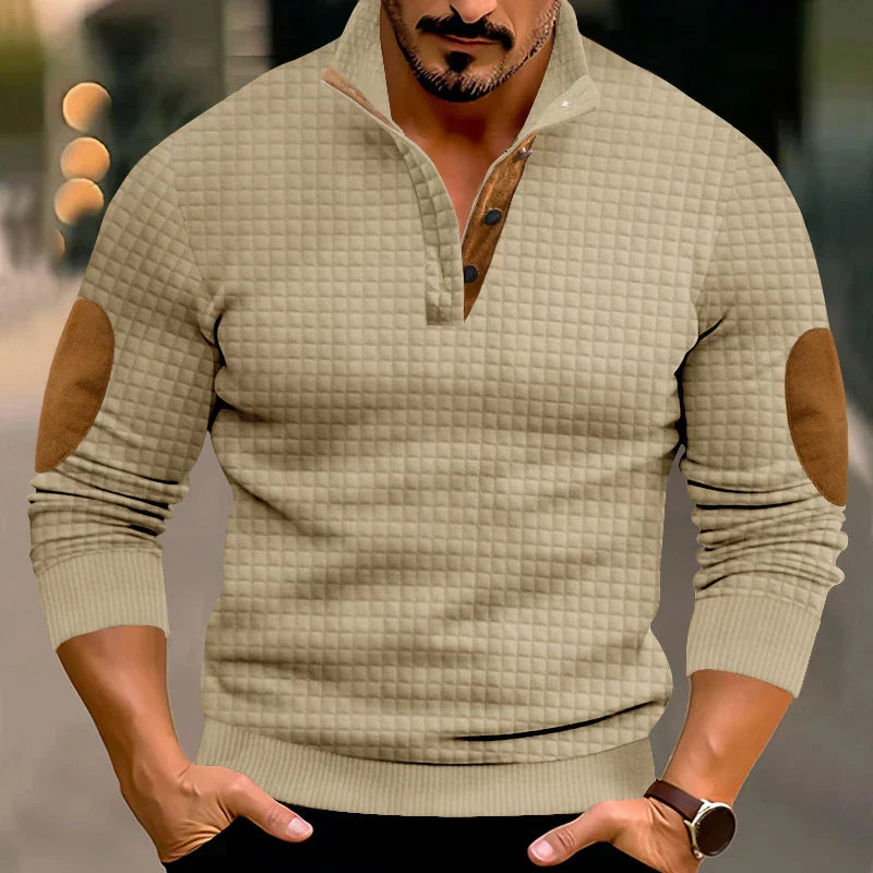 Sweatshirt - Men's Warm Waffle Pullover Sweater with Elbow Patches-Men's Pullover Sweater-Chaps of London-Chaps of London