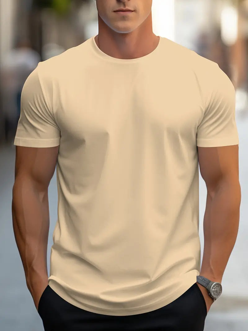 T-Shirt - Plain - Crew Neck - Basic T-Shirt - Men's Clothing-T-shirts-Chaps of London-Aprikose-S-Chaps of London