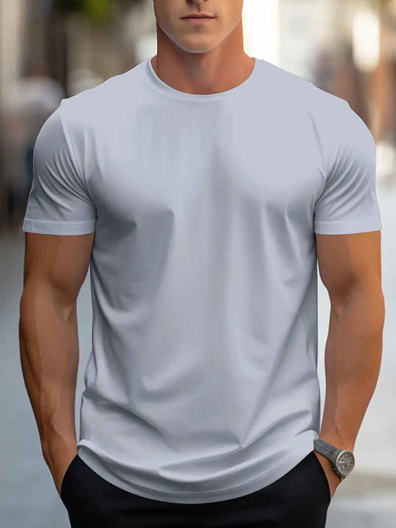 T-Shirt - Plain - Crew Neck - Basic T-Shirt - Men's Clothing-T-shirts-Chaps of London-Grau-S-Chaps of London