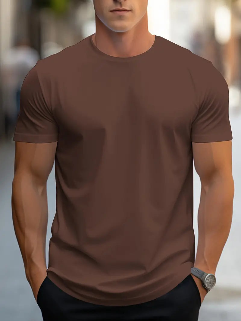 T-Shirt - Plain - Crew Neck - Basic T-Shirt - Men's Clothing-T-shirts-Chaps of London-Kaffee-S-Chaps of London