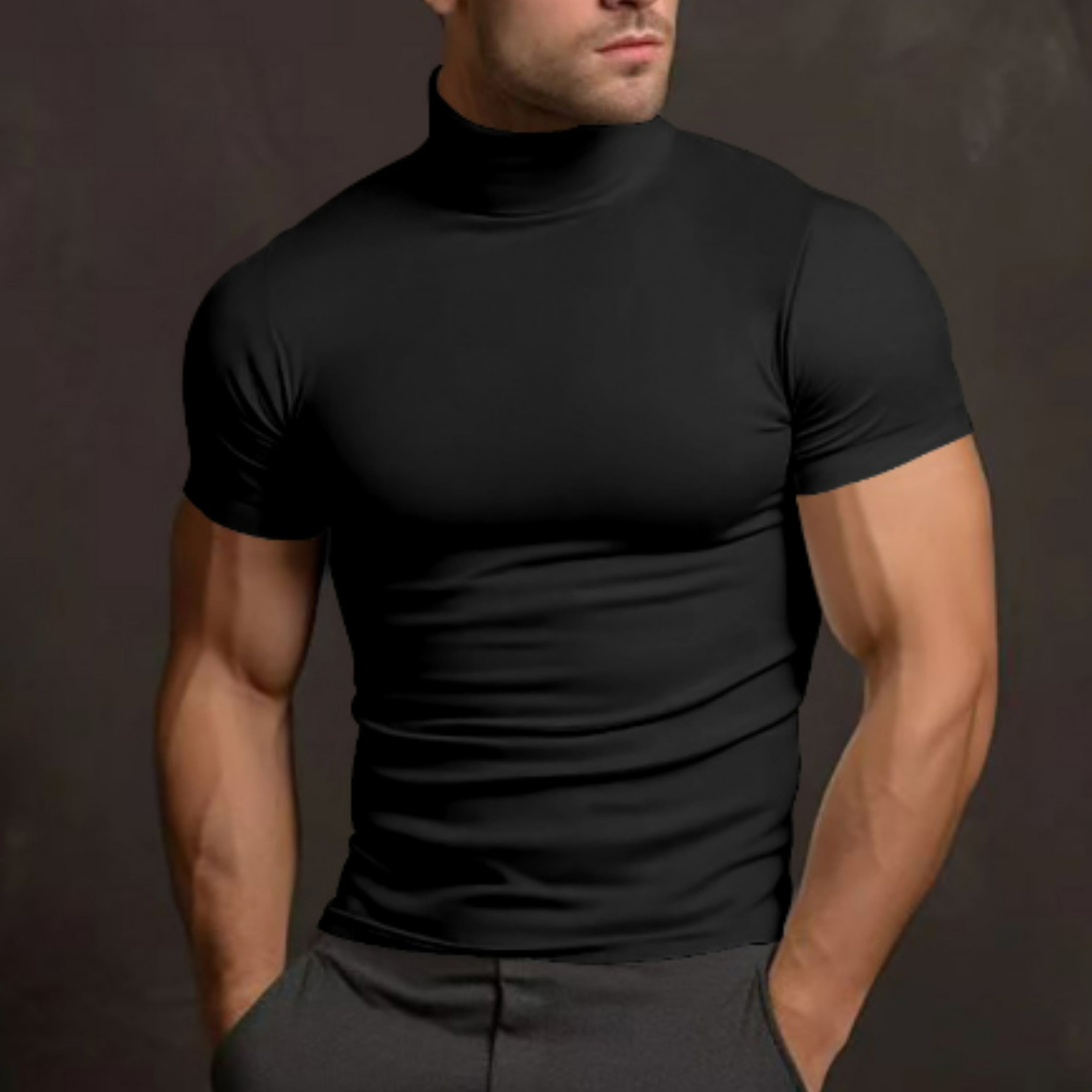 Turtleneck T-Shirt - Men's High Neck Slim Fit Short Sleeve Sweater-Turtleneck T-shirt-Chaps of London-Chaps of London