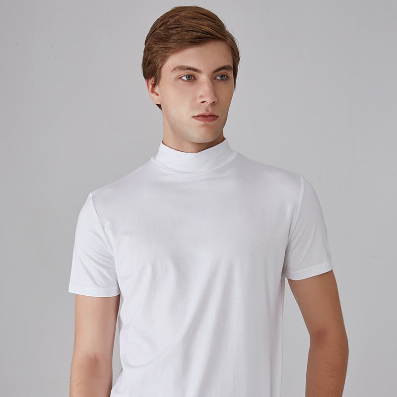 Turtleneck T-Shirt - Short Sleeve - Plain - High Neck Tee Shirts - Men's Clothing-T-shirts-Chaps of London-Chaps of London
