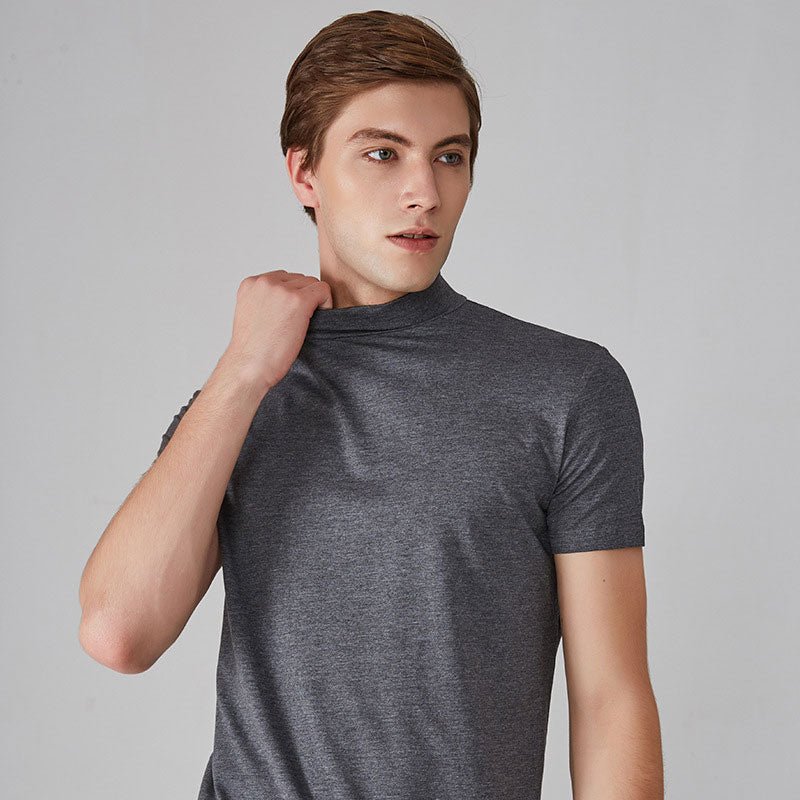 Turtleneck T-Shirt - Short Sleeve - Plain - High Neck Tee Shirts - Men's Clothing-T-shirts-Chaps of London-Chaps of London