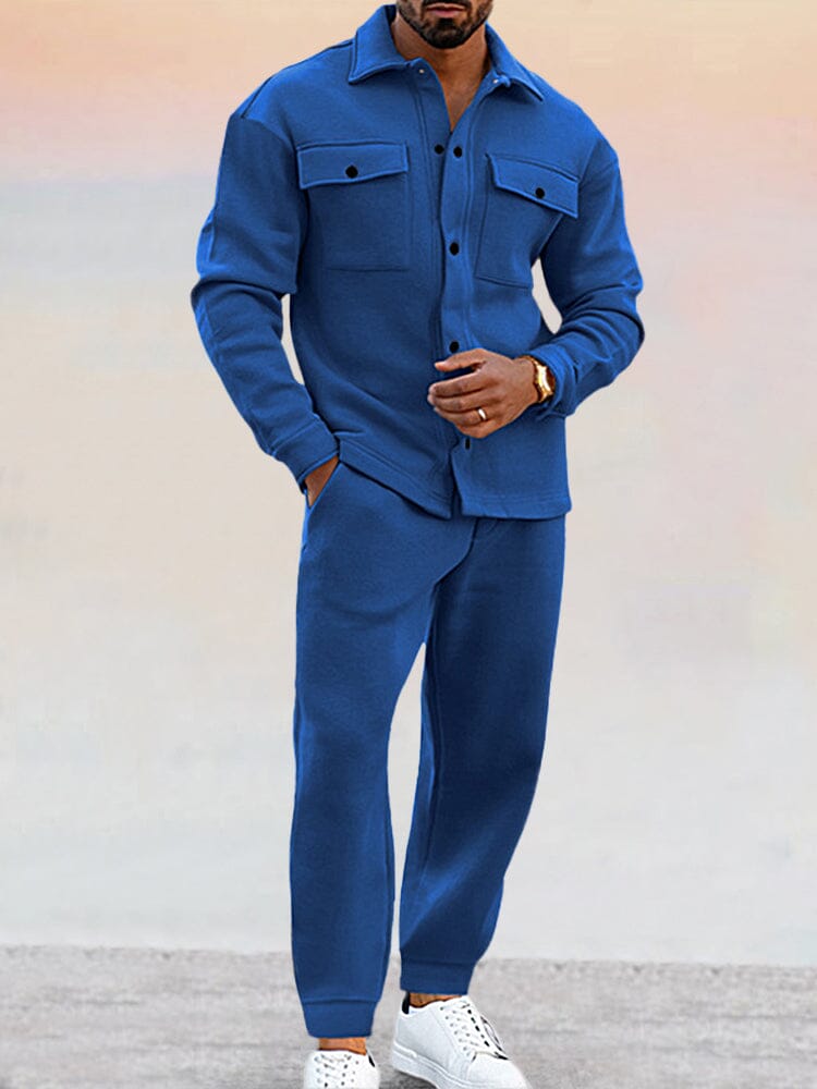 Two-Piece Set | Button-Up | Joggers | Co-Ord Set | Men's Clothing-Sets-Chaps of London-Royal Blue-S-Chaps of London