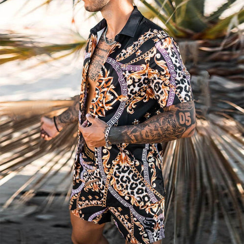 Two-Piece Set - Button-Up - Short Sleeve - Shirt and Shorts Set - Men's Summer Clothes-Hawaiian Men's Short Sleeve Set-Chaps of London-Chaps of London