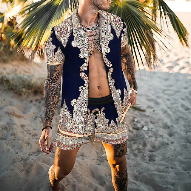 Two-Piece Set - Button-Up - Short Sleeve - Shirt and Shorts Set - Men's Summer Clothes-Hawaiian Men's Short Sleeve Set-Chaps of London-Chaps of London