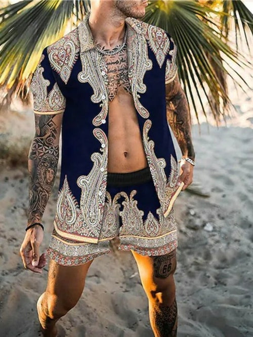Two-Piece Set - Button-Up - Short Sleeve - Shirt and Shorts Set - Men's Summer Clothes-Hawaiian Men's Short Sleeve Set-Chaps of London-Chaps of London