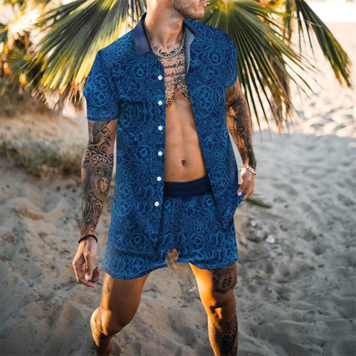 Two-Piece Set - Button-Up - Short Sleeve - Shirt and Shorts Set - Men's Summer Clothes-Hawaiian Men's Short Sleeve Set-Chaps of London-Chaps of London