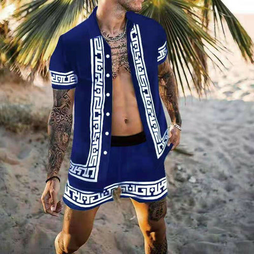 Two-Piece Set - Button-Up - Short Sleeve - Shirt and Shorts Set - Men's Summer Clothes-Hawaiian Men's Short Sleeve Set-Chaps of London-Chaps of London
