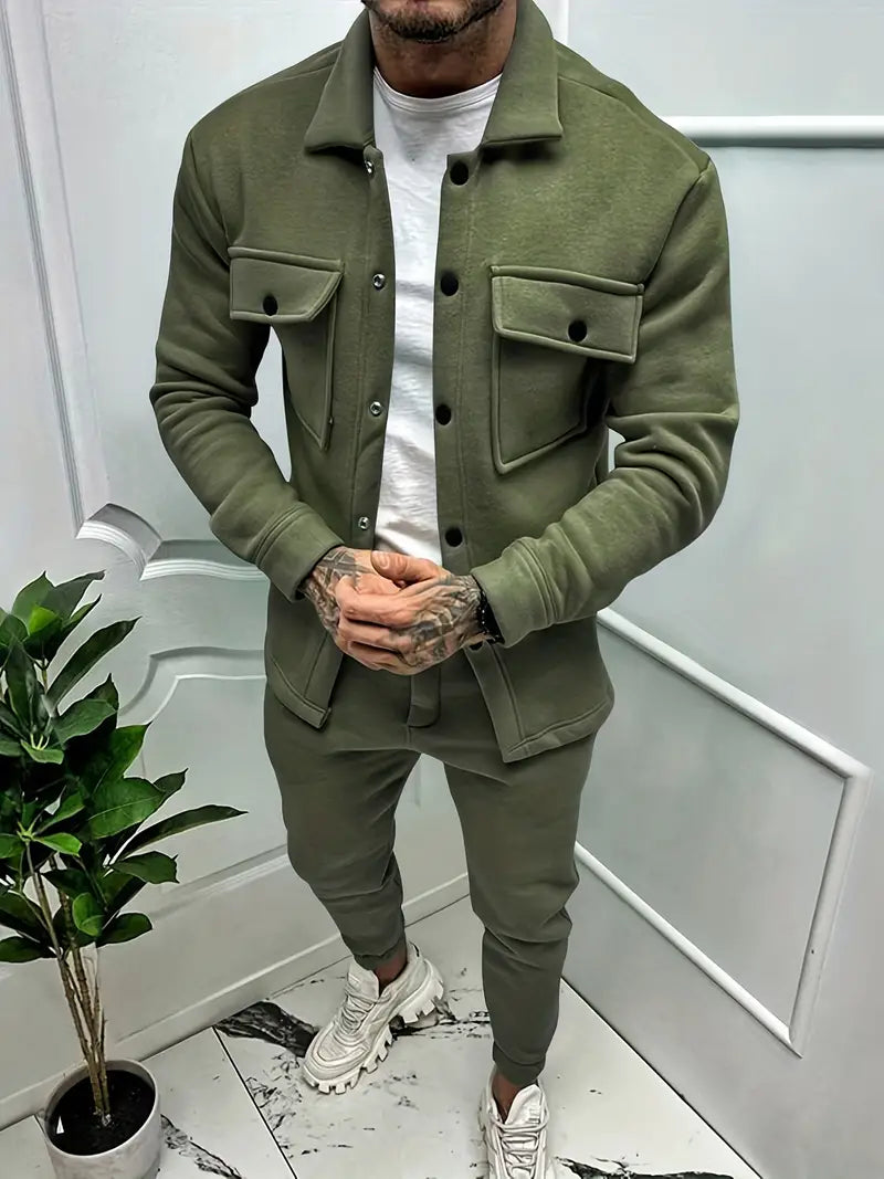 Two-Piece Set - Long Sleeve - Overshirt - Co-Ord Set - Men's Clothing-Chaps of London-Army Green-S-Chaps of London