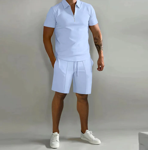 Two-Piece Set | Short Sleeve | Polo Shirt | Shorts and Shirt Set | Men's Clothing-Chaps of London-Light Blue-S-Chaps of London