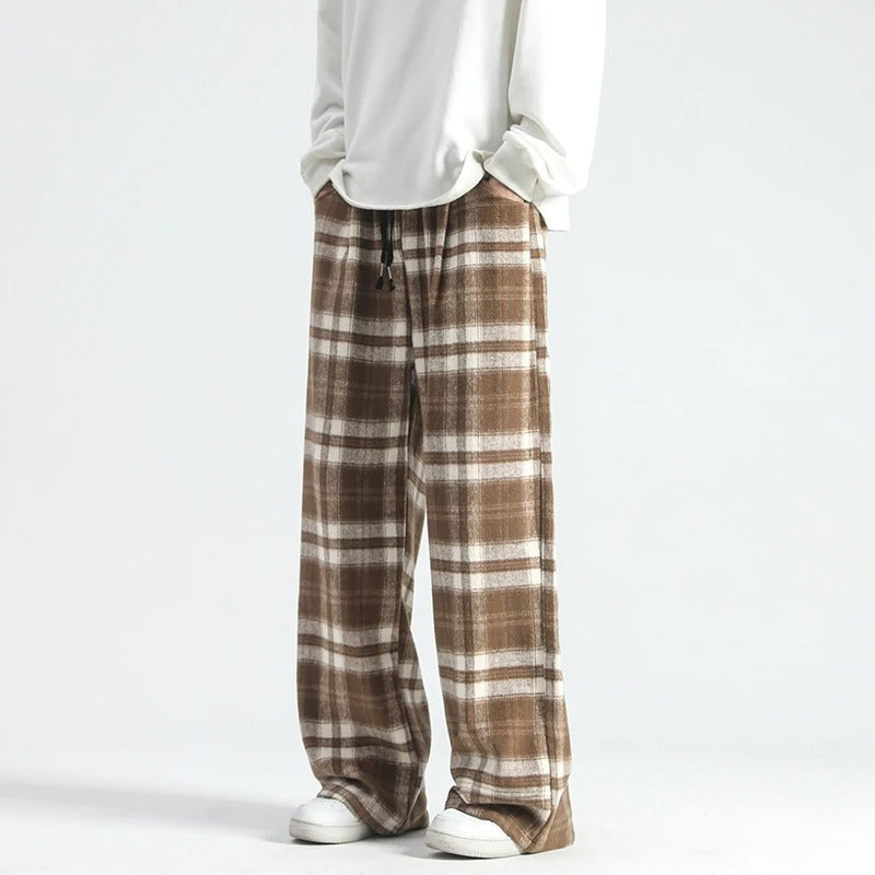 Wide Leg Pants - Plaid - Relaxed Fit - Loose Fit Pants - Men's Pants-Men's long pants-Chaps of London-Chaps of London