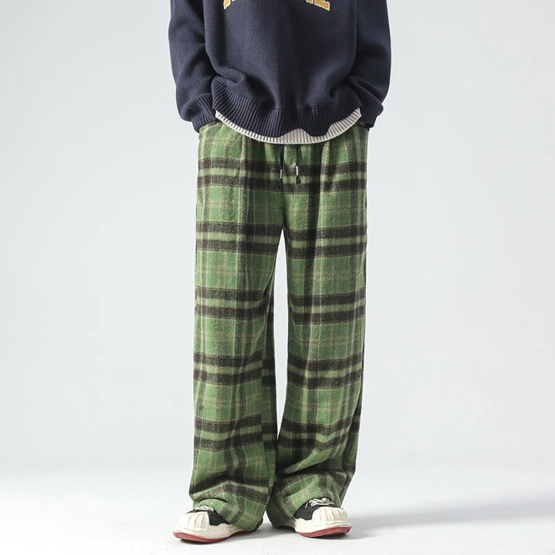 Wide Leg Pants - Plaid - Relaxed Fit - Loose Fit Pants - Men's Pants-Men's long pants-Chaps of London-Chaps of London