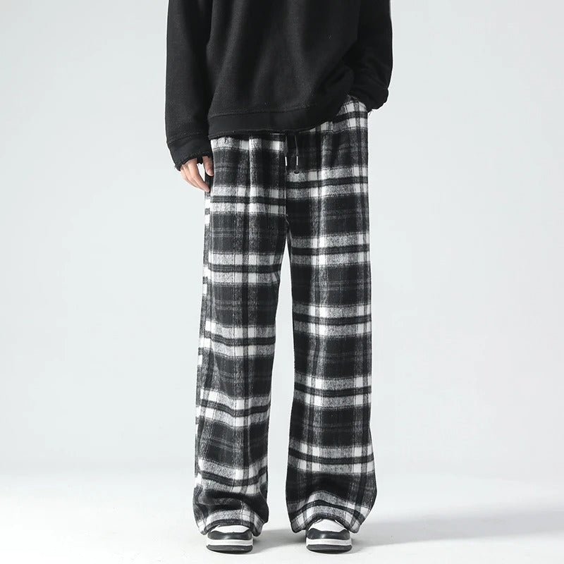 Wide Leg Pants - Plaid - Relaxed Fit - Loose Fit Pants - Men's Pants-Men's long pants-Chaps of London-Chaps of London