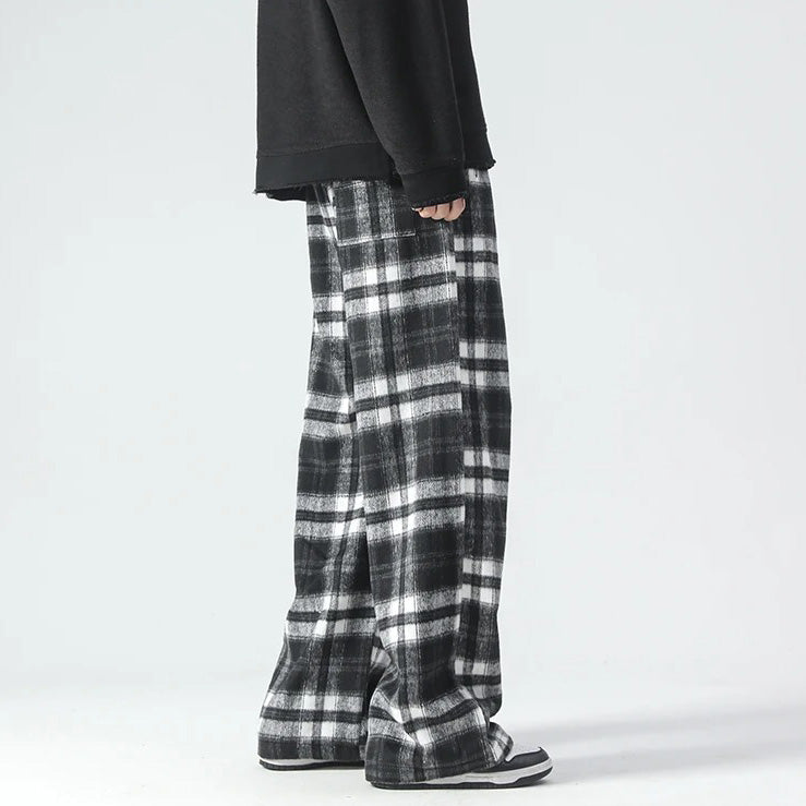 Wide Leg Pants - Plaid - Relaxed Fit - Loose Fit Pants - Men's Pants-Men's long pants-Chaps of London-Chaps of London