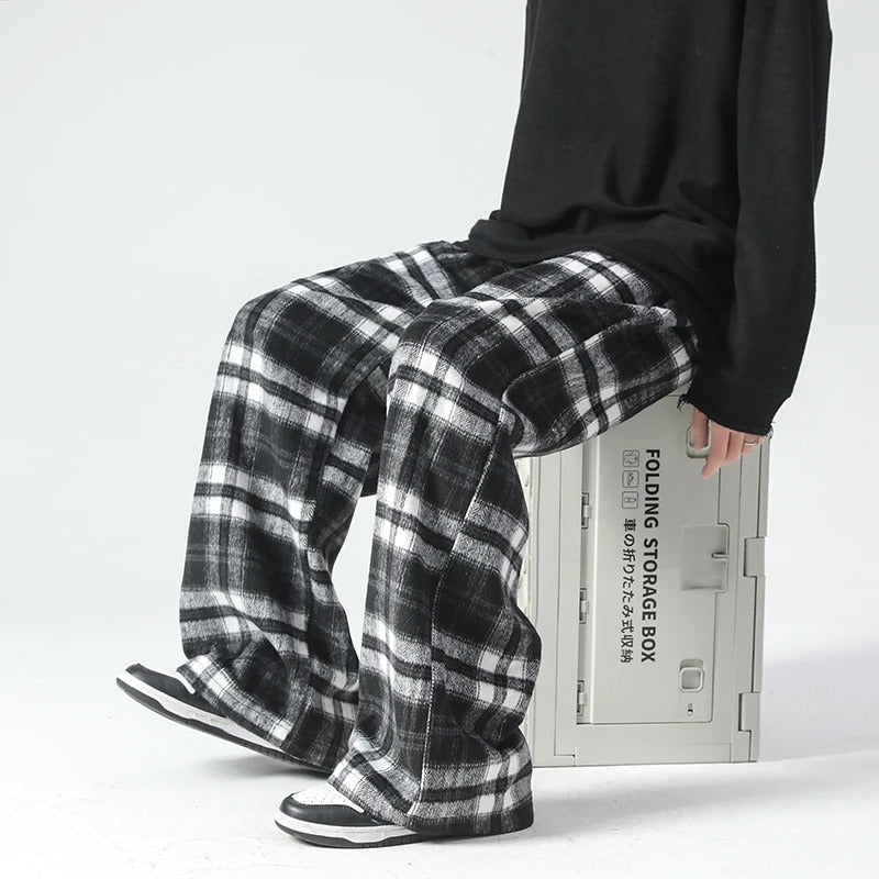 Wide Leg Pants - Plaid - Relaxed Fit - Loose Fit Pants - Men's Pants-Men's long pants-Chaps of London-Chaps of London