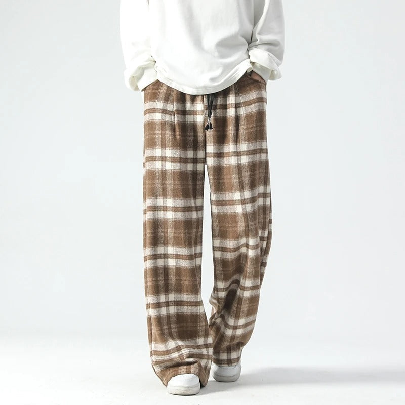 Wide Leg Pants - Plaid - Relaxed Fit - Loose Fit Pants - Men's Pants-Men's long pants-Chaps of London-Chaps of London