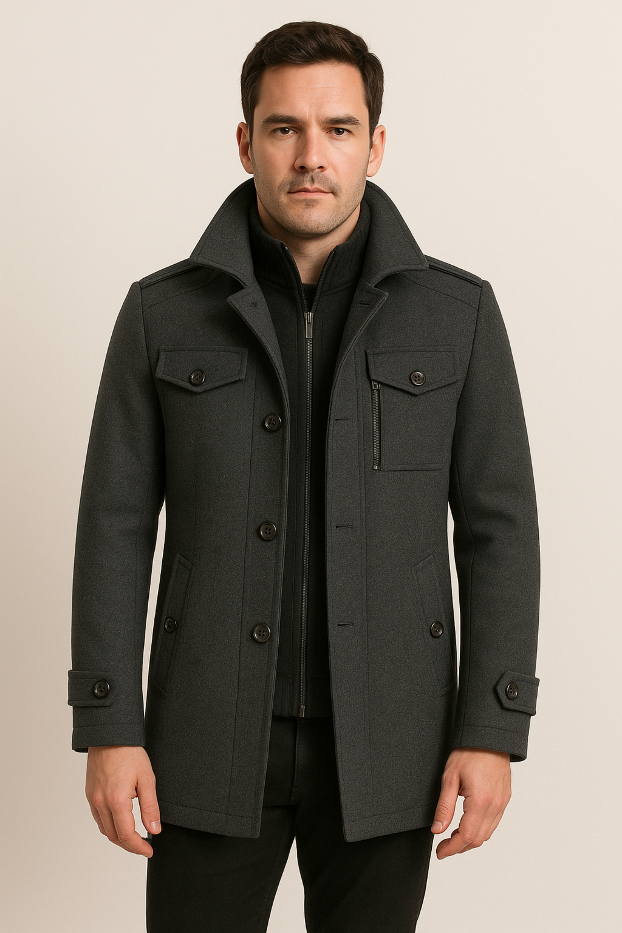 Winter Jacket - Men's Zip-Up Single Breasted Wool Jacket-Winterjacken-Chaps of London-Chaps of London