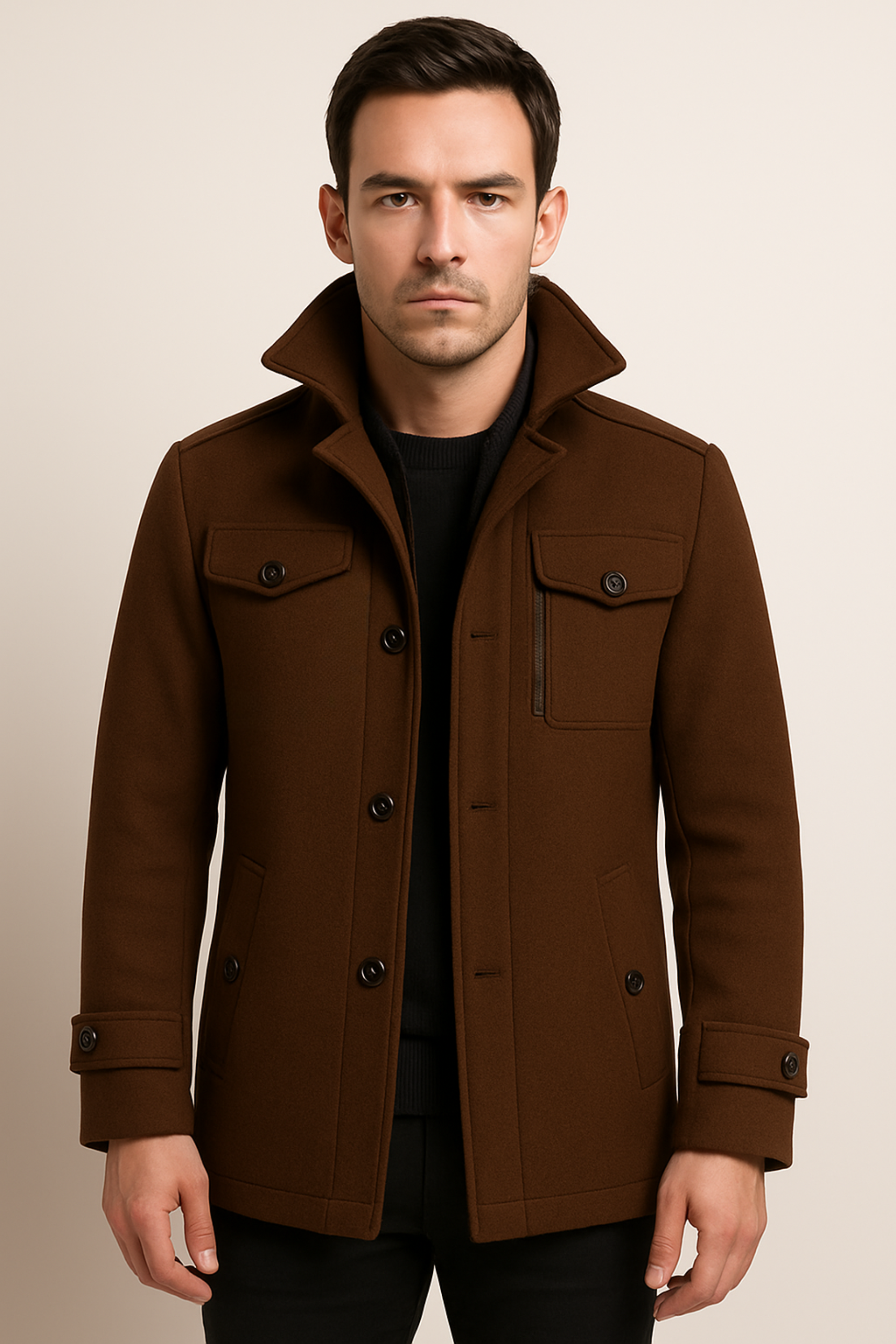 Winter Jacket - Men's Zip-Up Single Breasted Wool Jacket-Winterjacken-Chaps of London-Chaps of London