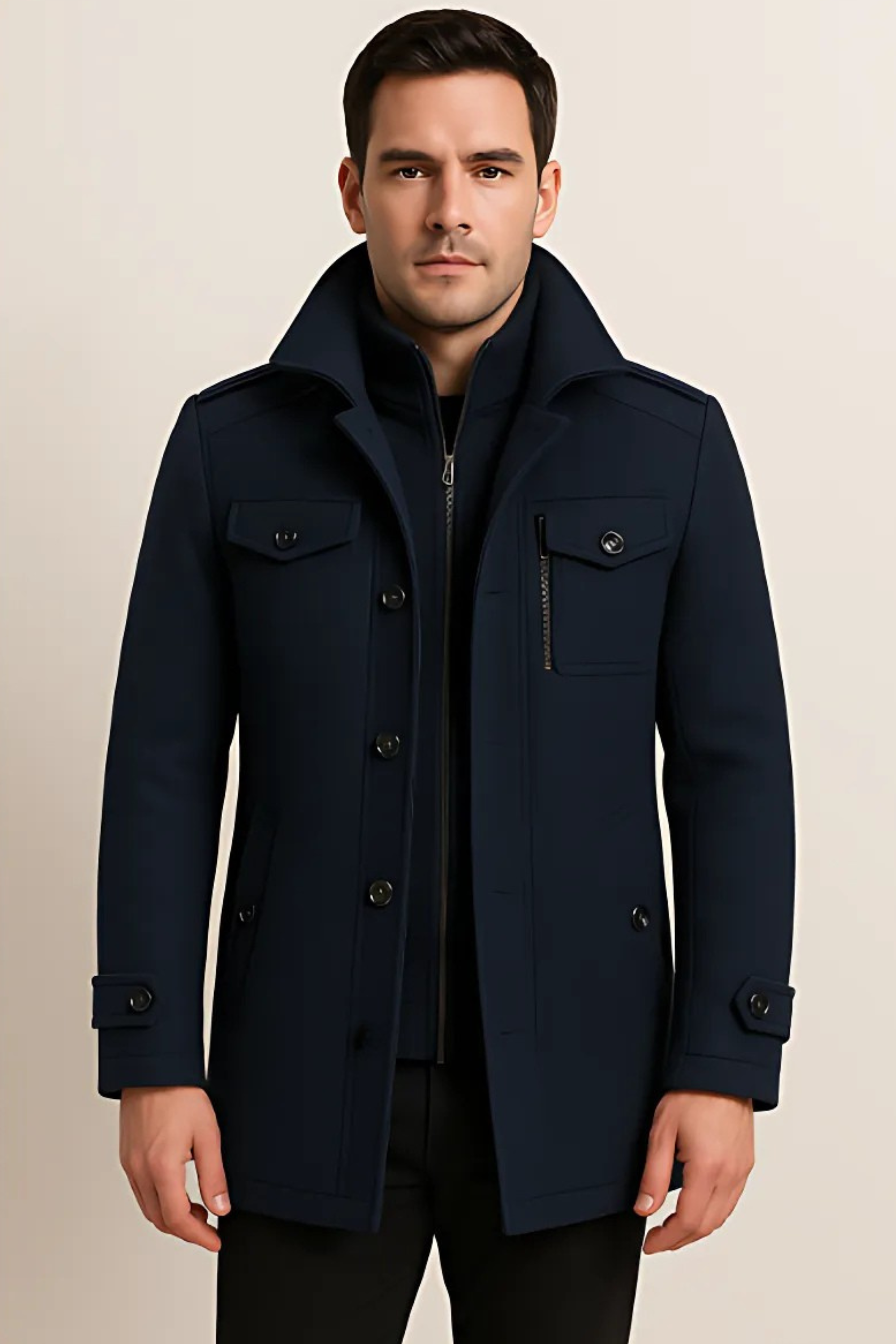 Winter Jacket - Men's Zip-Up Single Breasted Wool Jacket-Winterjacken-Chaps of London-Chaps of London