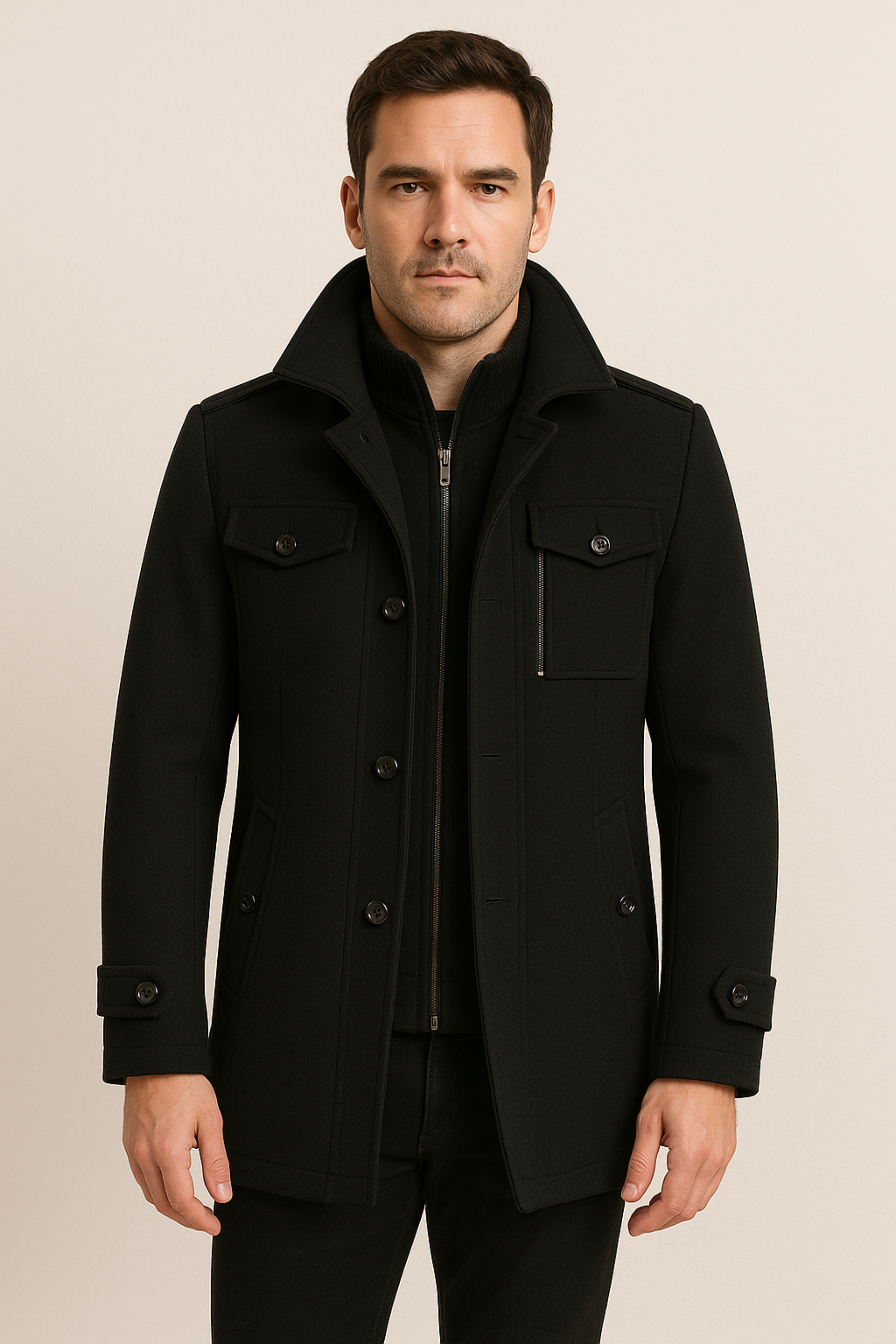 Winter Jacket - Men's Zip-Up Single Breasted Wool Jacket-Winterjacken-Chaps of London-Chaps of London