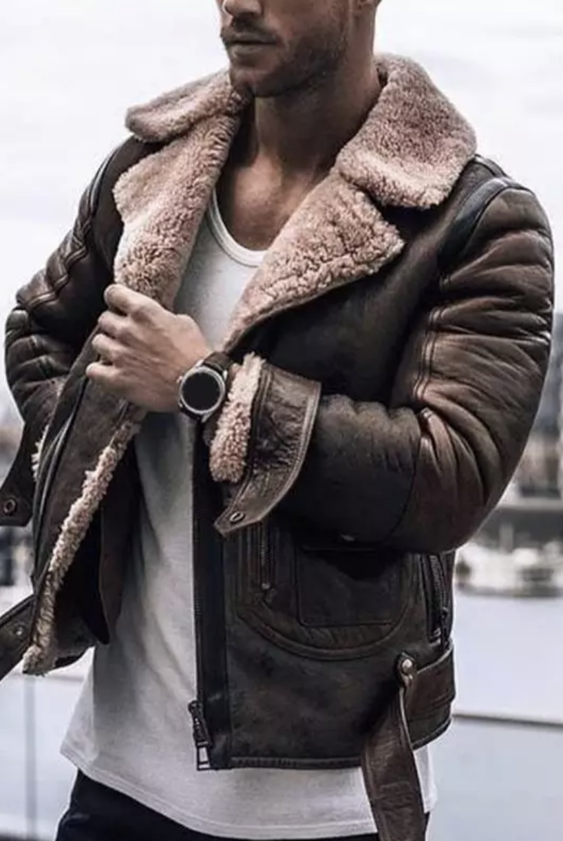 Winter Leather Jacket - Fleece Lined - Sherpa Lined - Biker Jacket - Men's Leather Jacket-Chaps of London-Chaps of London