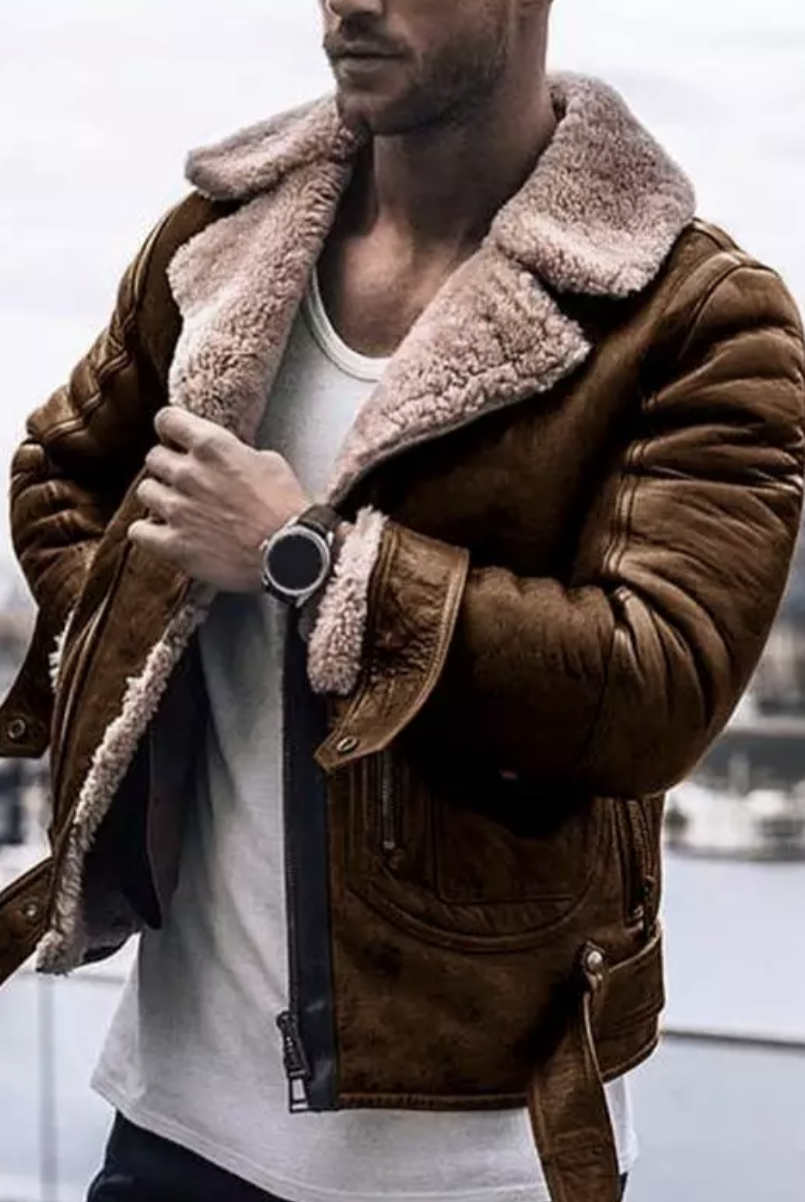 Winter Leather Jacket - Fleece Lined - Sherpa Lined - Biker Jacket - Men's Leather Jacket-Chaps of London-Chaps of London