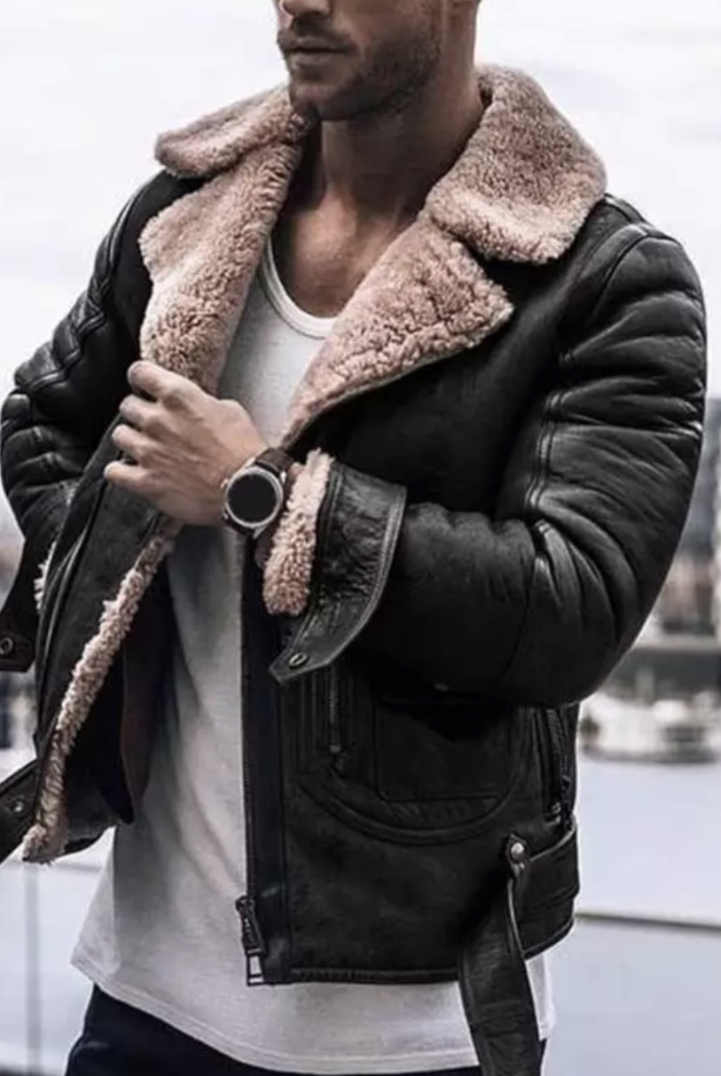 Winter Leather Jacket - Fleece Lined - Sherpa Lined - Biker Jacket - Men's Leather Jacket-Chaps of London-Chaps of London