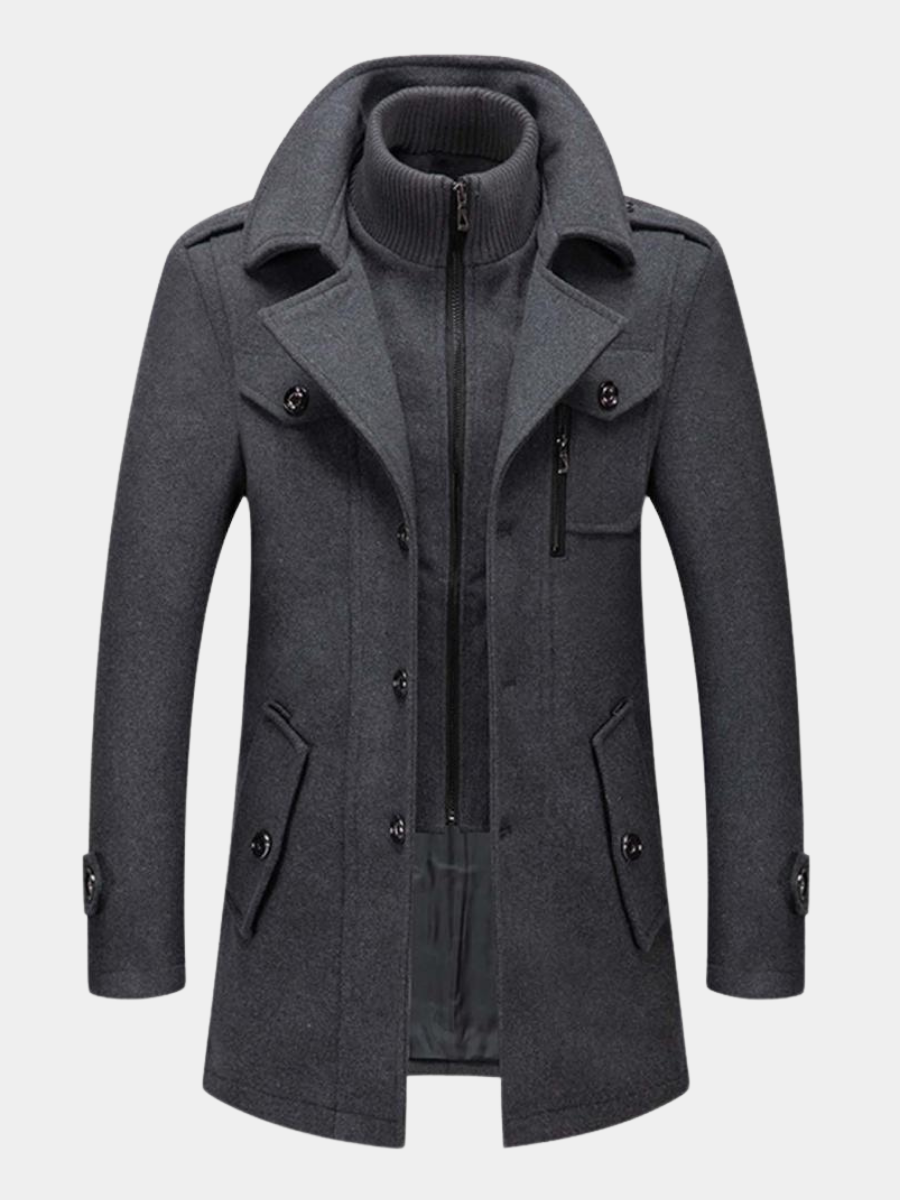 Wool Coat - Men's Mid Length Zip-Up Wool Jacket for Winter-Men's Wool Coat-Chaps of London-Chaps of London