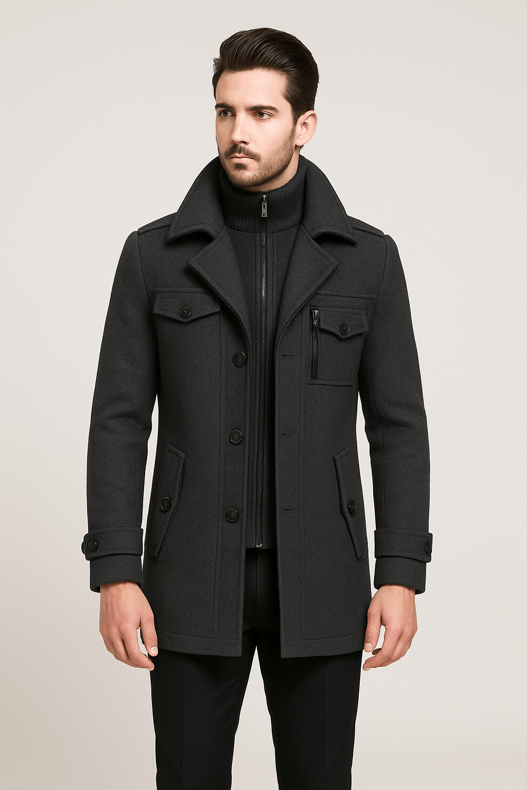 Wool Jacket | Double Layer | Single Breasted | Winter Trench Coat | Men's Winter Jacket -Chaps of London-Chaps of London