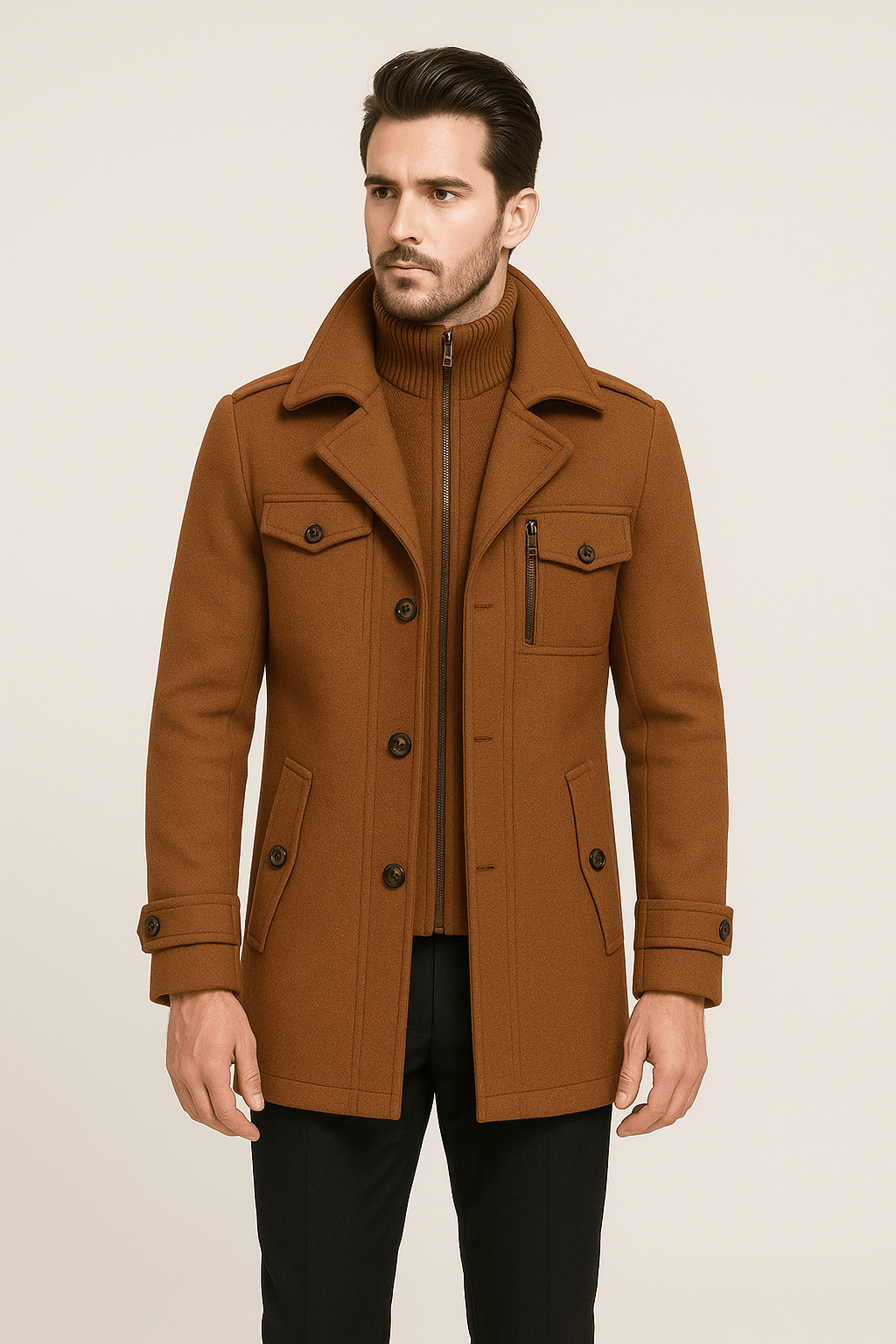 Wool Jacket | Double Layer | Single Breasted | Winter Trench Coat | Men's Winter Jacket -Chaps of London-Chaps of London