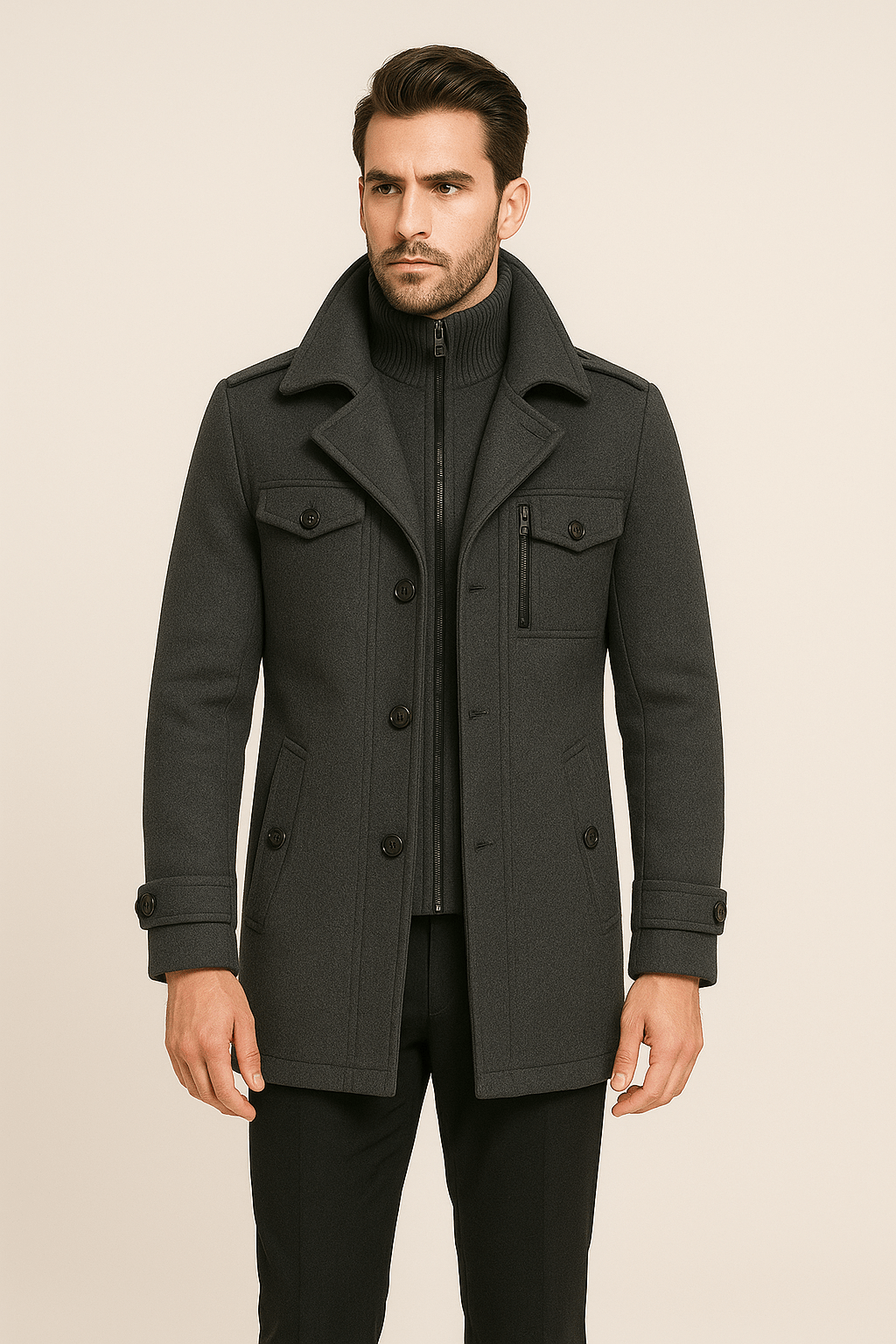 Wool Jacket | Double Layer | Single Breasted | Winter Trench Coat | Men's Winter Jacket -Chaps of London-Chaps of London
