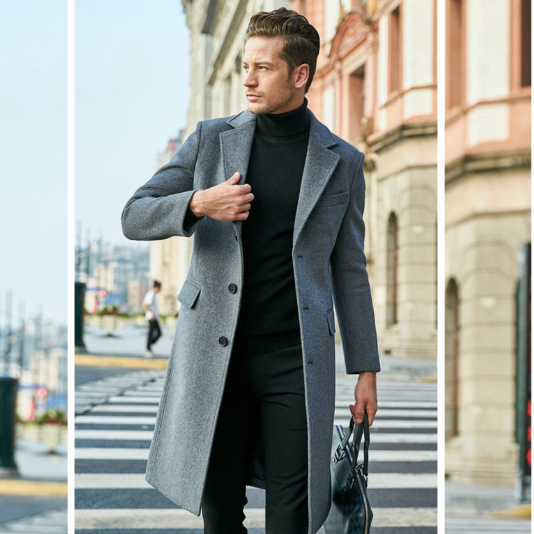 Wool Trench Coat - Men's Stylish Long Single Breasted Trench Coat-Men Coat-Chaps of London-Chaps of London