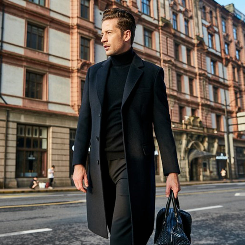 Wool Trench Coat - Men's Stylish Long Single Breasted Trench Coat-Men Coat-Chaps of London-Chaps of London