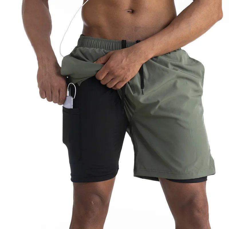 2-in-1 Shorts | Pockets | Workout | Running Shorts | Men's Shorts-Sportbroek man-Southern Taylor-Army Green-S-Chaps of London