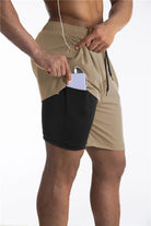 2-in-1 Shorts | Pockets | Workout | Running Shorts | Men's Shorts-Sportbroek man-Southern Taylor-Khaki-S-Chaps of London