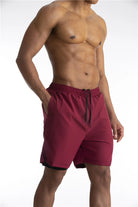 2-in-1 Shorts | Pockets | Workout | Running Shorts | Men's Shorts-Sportbroek man-Southern Taylor-Wine Red-S-Chaps of London