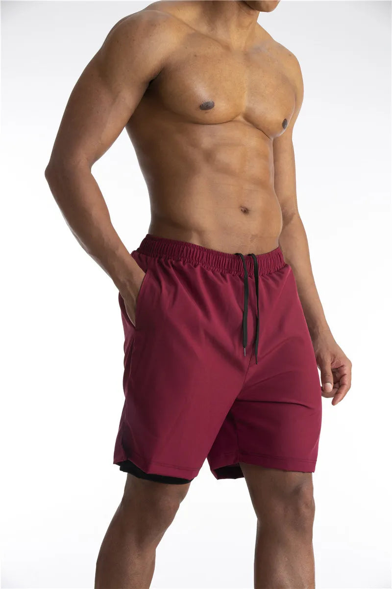 2-in-1 Shorts | Pockets | Workout | Running Shorts | Men's Shorts-Sportbroek man-Southern Taylor-Wine Red-S-Chaps of London