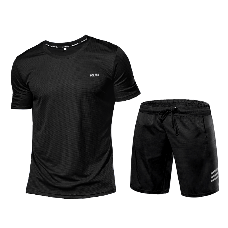 Activewear Set - Men's Two-Piece Sport Shorts and T-Shirt Workout Set-Men's Activewear Set-Chaps of London-Black-S-Chaps of London