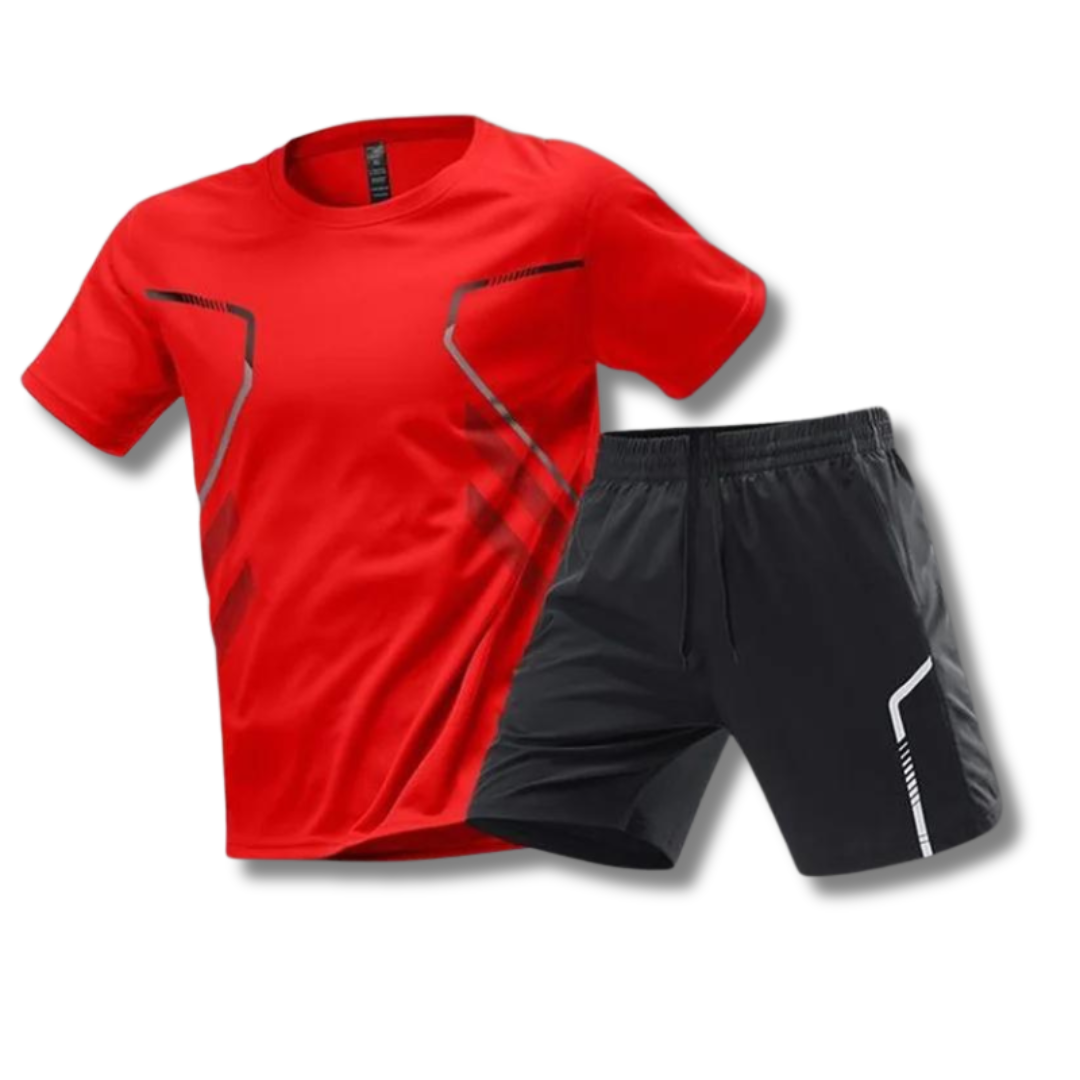Activewear Set - T-Shirt - Shorts - Gym Clothes - Exercise Clothes for Men -Chaps of London-Red-XS-Chaps of London