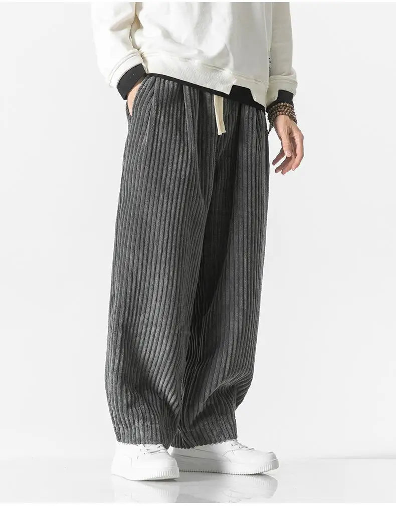 Baggy Pants - Drawstring - Loose Fit - Corduroy Pants - Men's Pants-Men Trousers-Chaps of London-Gray-M-Chaps of London