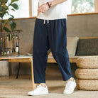 Baggy Pants - Drawstring - Loose Fit - Linen Pants - Men's Pants-Chaps of London-Navy Blue-M-Chaps of London