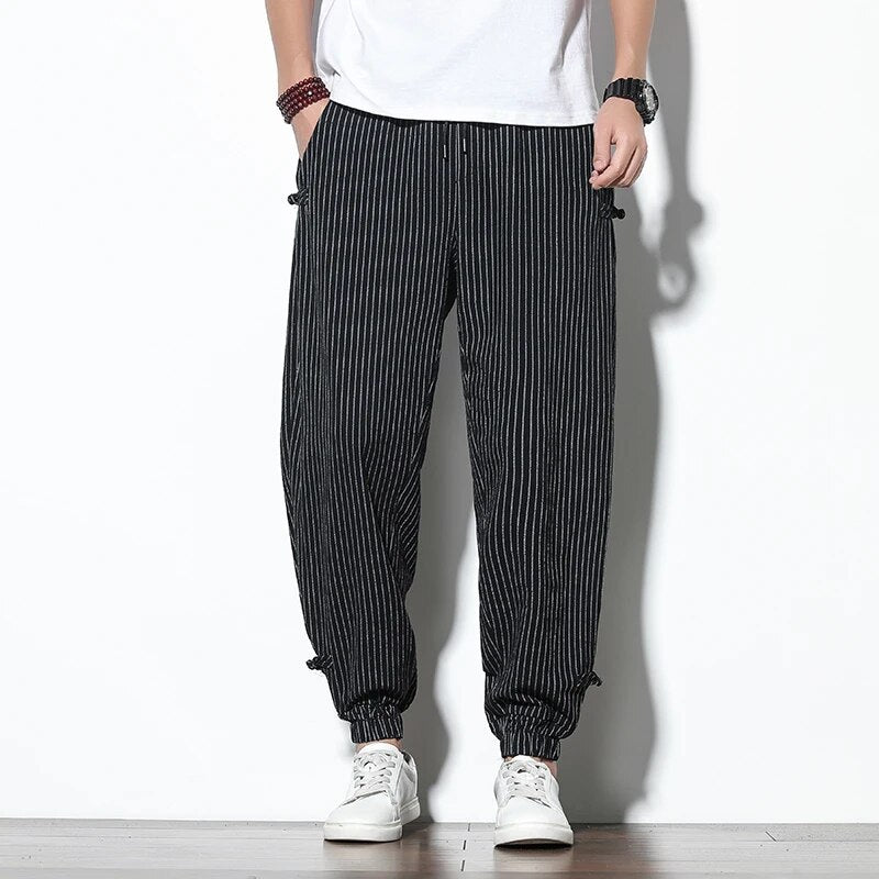 Baggy Pants | Striped | Drawstring | Joggers | Men's Pants-Pants-Chaps of London-Black-S-Chaps of London