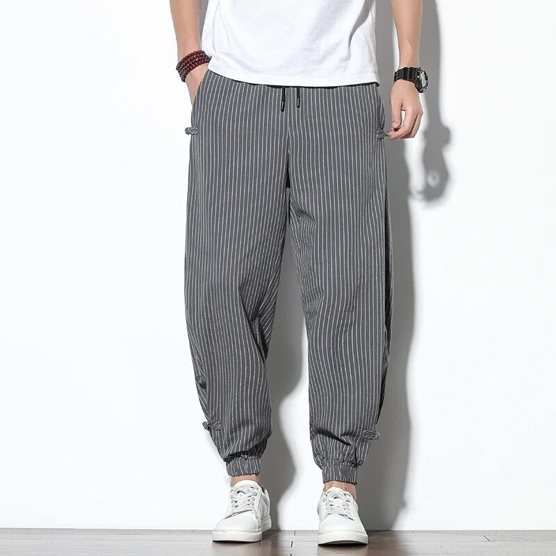 Baggy Pants | Striped | Drawstring | Joggers | Men's Pants-Pants-Chaps of London-Gray-S-Chaps of London