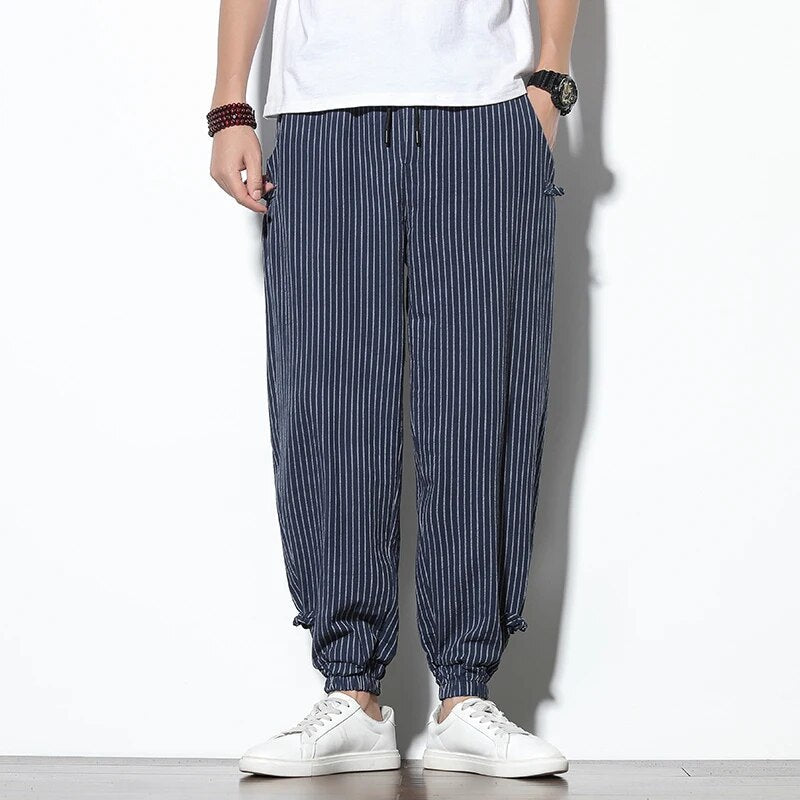 Baggy Pants | Striped | Drawstring | Joggers | Men's Pants-Pants-Chaps of London-Navy Blue-S-Chaps of London