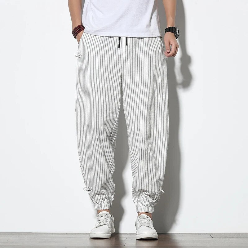 Baggy Pants | Striped | Drawstring | Joggers | Men's Pants-Pants-Chaps of London-White-S-Chaps of London