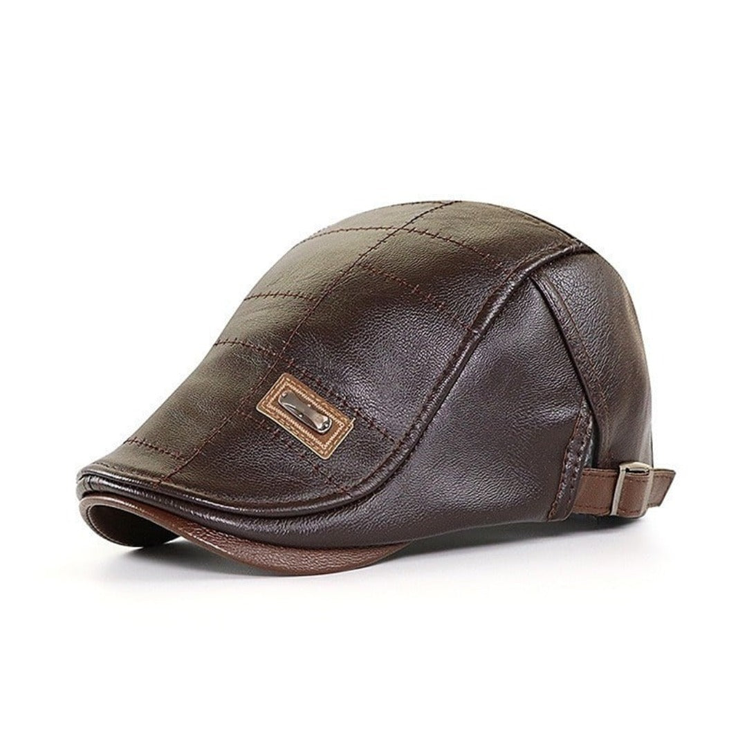 Beret - Leather - Paddy Cap - Flat Cap - Men's Hats-Leather Beret-Chaps of London-Dark Brown-Chaps of London