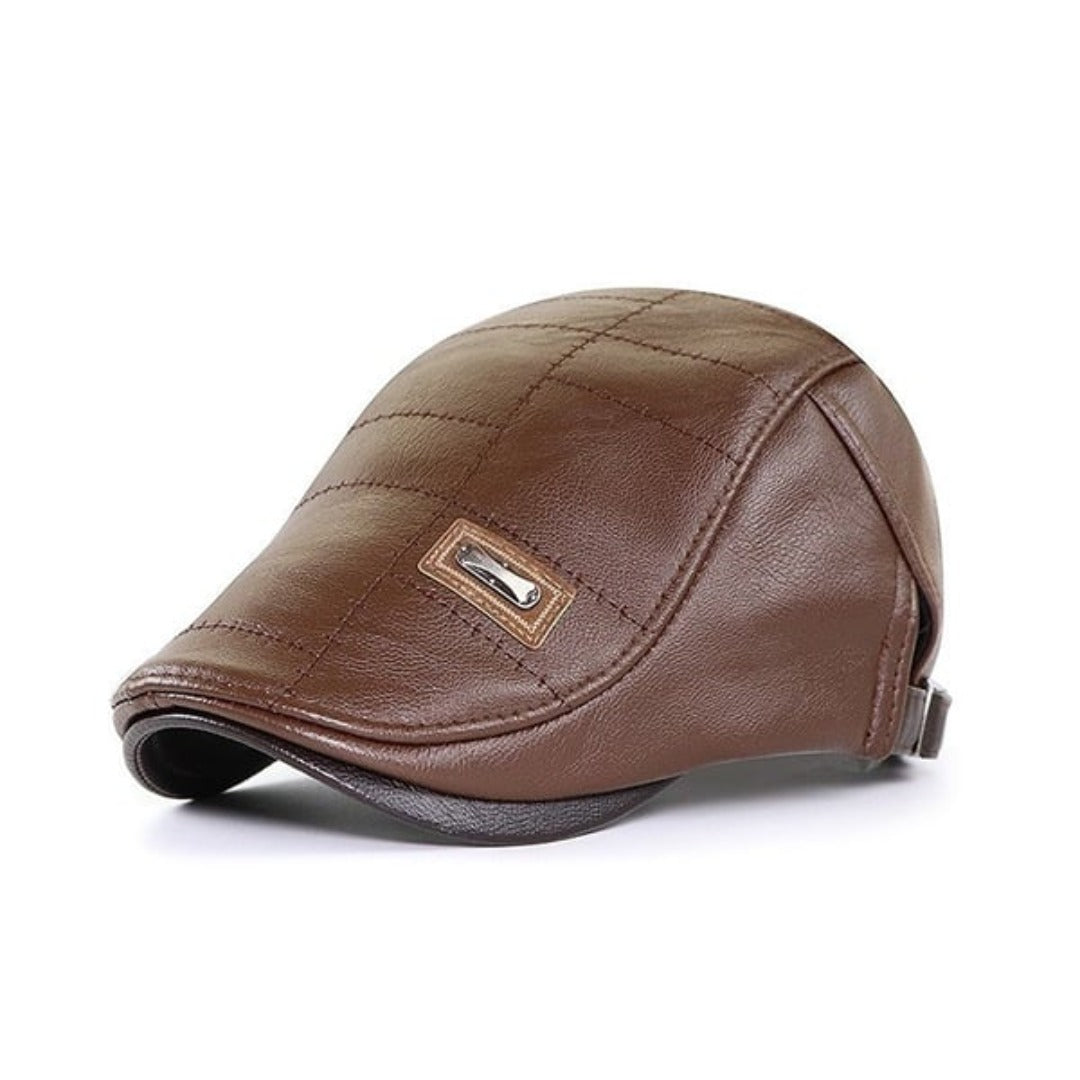 Beret - Leather - Paddy Cap - Flat Cap - Men's Hats-Leather Beret-Chaps of London-Light Brown-Chaps of London