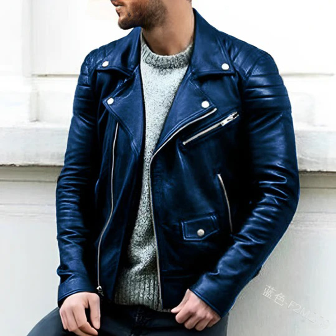 Biker Jacket | Faux Leather | Zip-Up | Leatherette Jacket | Men's Leather Jacket-Men Winter Jacket-Chaps Herrenmode-Blue-S-Chaps of London