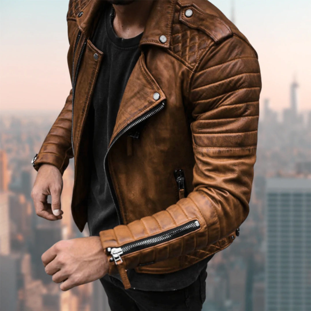 Biker Jacket | Faux Leather | Zip-Up | Leatherette Jacket | Men's Leather Jacket-Men Winter Jacket-Chaps Herrenmode-Brown-S-Chaps of London